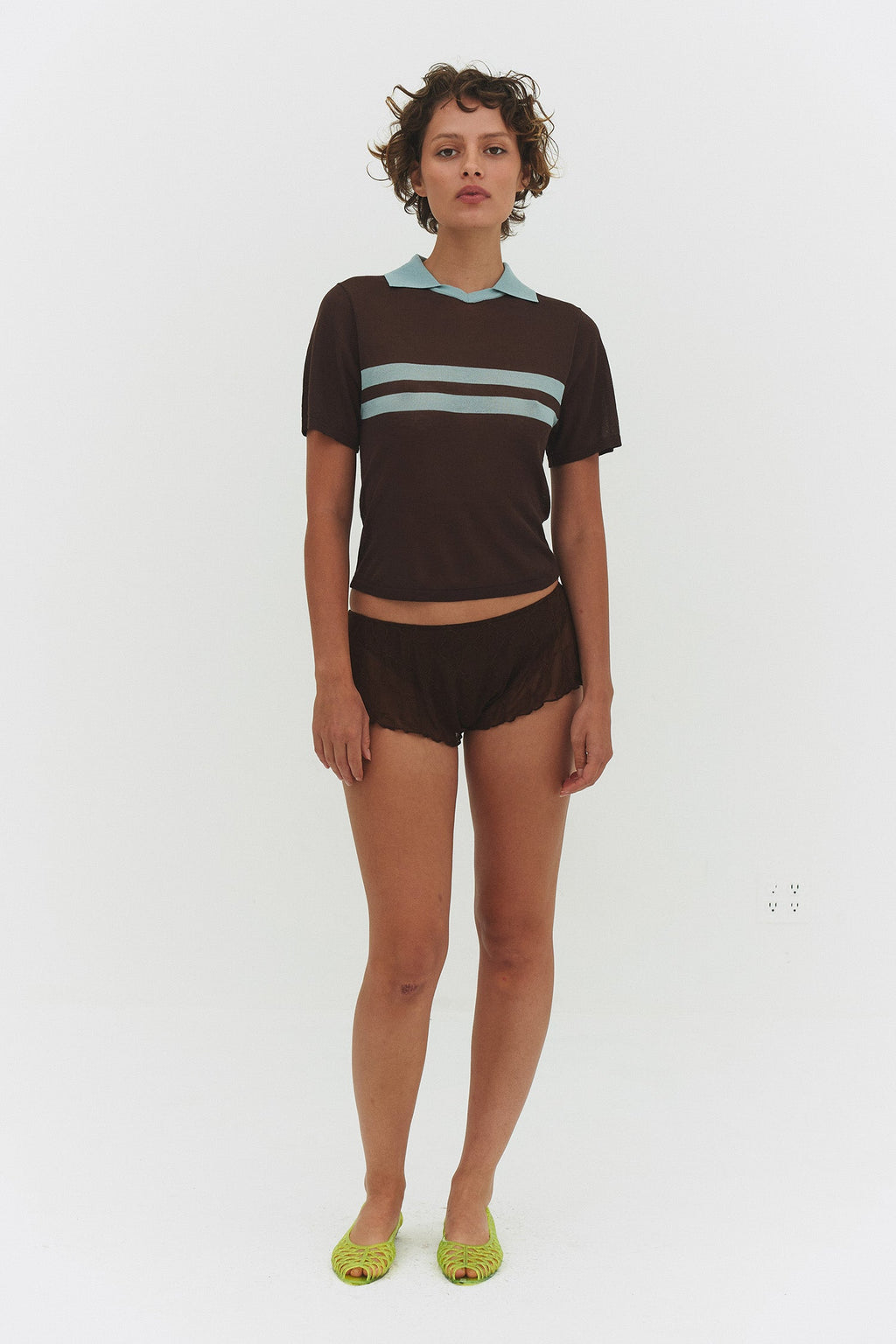 ARACI KNIT POLO TOP IN COCOA CREAM