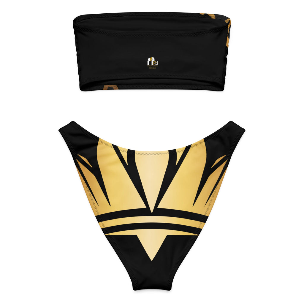 Black & Gold Africa Map Bandeau Bikini Set