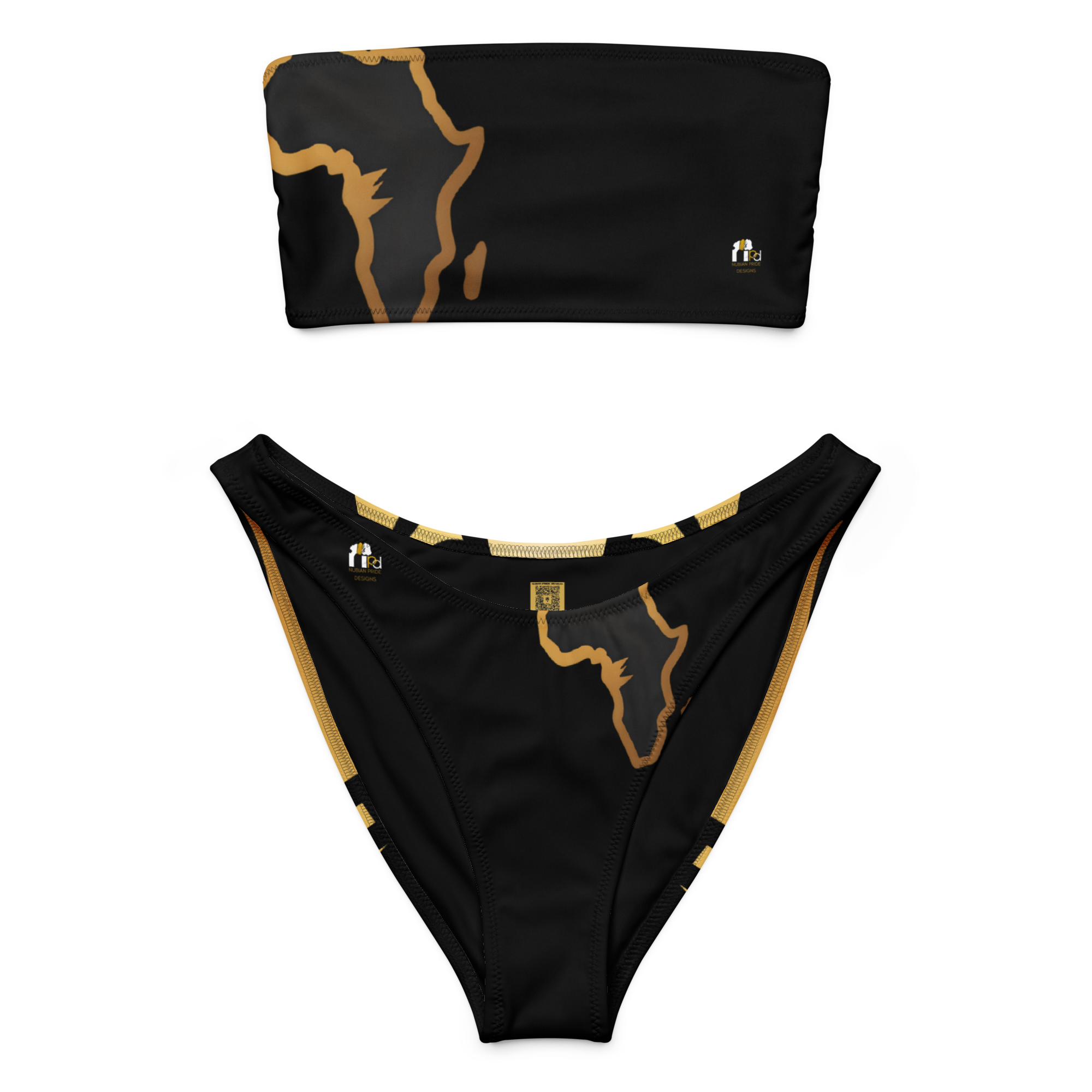 Black & Gold Africa Map Bandeau Bikini Set