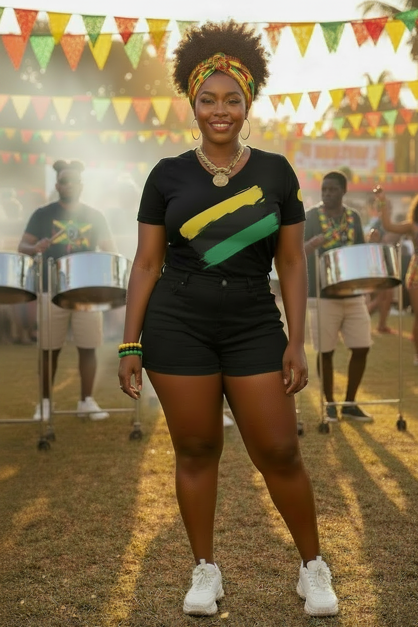 Jamaican Vibes Women's Relaxed V-Neck Tee